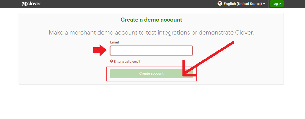 Create a Demo Account At Clover Dashboard